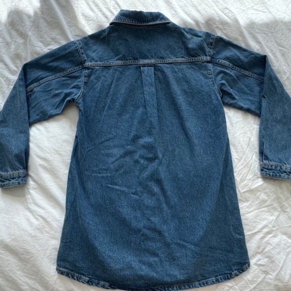 Zara Blue Denim Shirt Dress Cutout Detail Snap Front XS - Picture 4 of 5